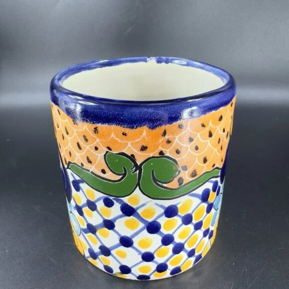Mexican Pottery Talavera‎ Hand Painted Coffee Mug Cup Folk Art Mug Hand Made VTG
